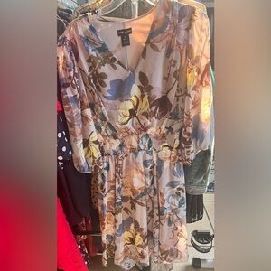 Dress with v neck sheer/ creams/ browns